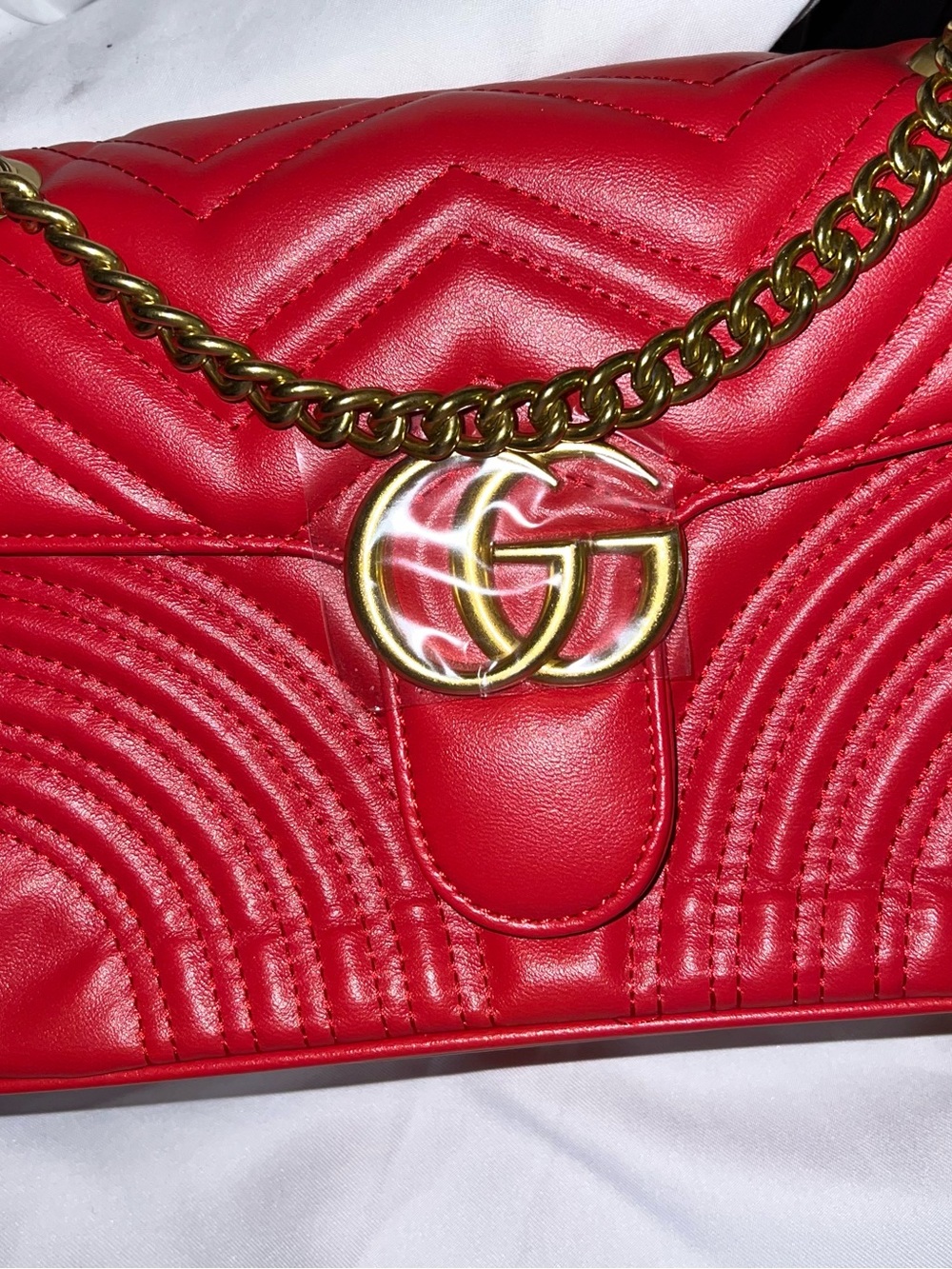 Red Quilted Marmont Shoulder Bag with Gold Hardware